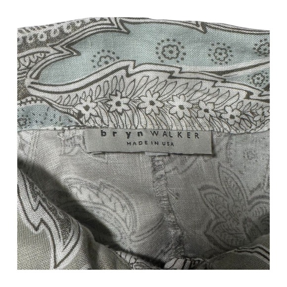 Bryn Walker Womnes Linen Top Jacket Tan Blue Paisley 3/4 Sleeve Button Up Sz Lg - Picture 12 of 15